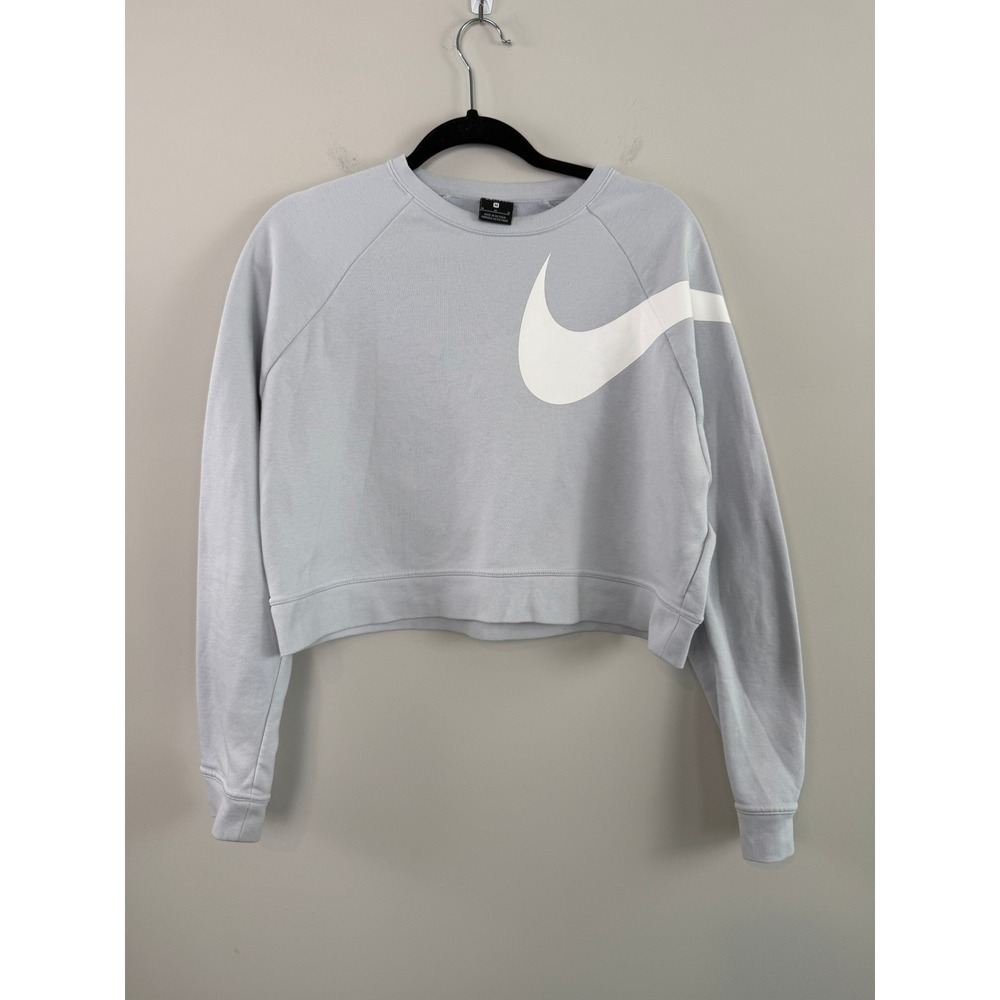 Nike Sweatshirt Light Blue M Cropped Oversized Swoosh Dri-FIT Pullover